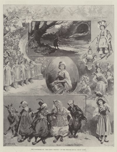 De pantomime van De Veertig Dieven in het Theatre Royal, Drury Lane door Paul Frenzeny